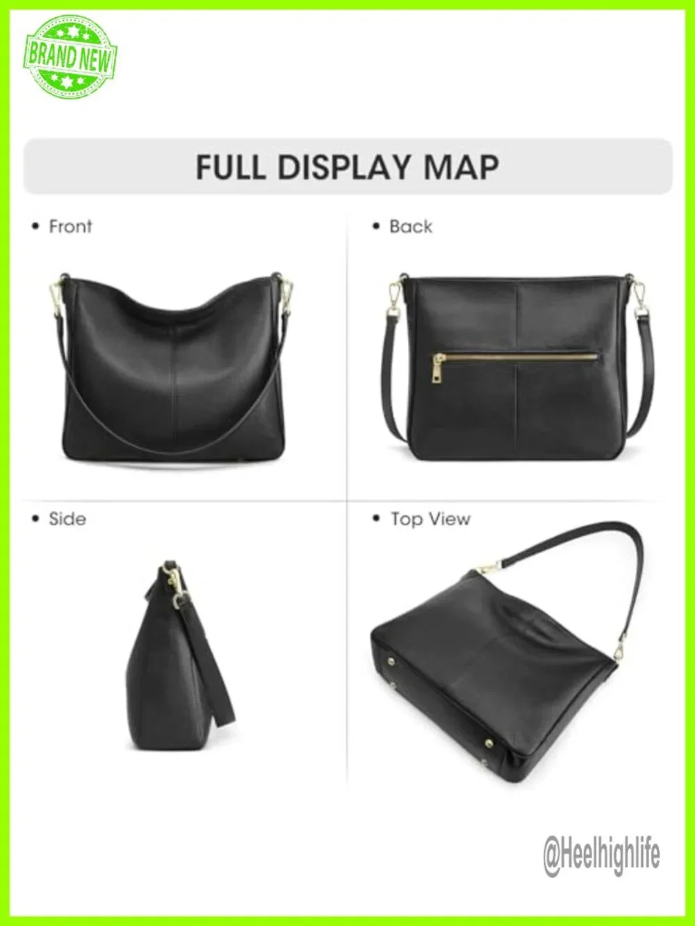 Genuine Leather Hobo Crossbody Bag with 2 Straps 5 Pockets